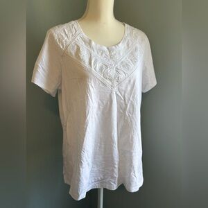 Cold water Creek Womens Small Pullover Tunic Top White Cutouts Textured Modal